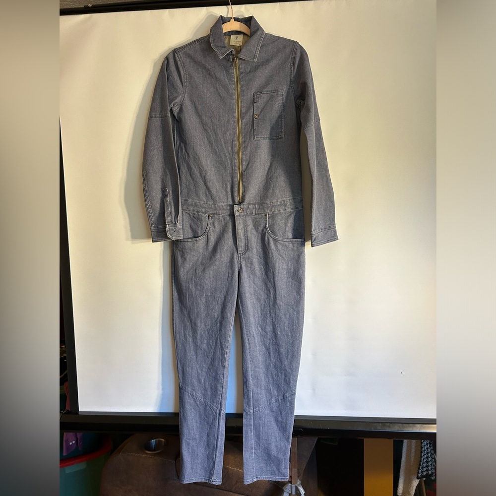 FADED CLOTH DENIM LIKE BOILER/JUMPSUIT INDIA MADE COTTON BLUISH COLOR WOMEN’S XS